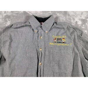 Embroidered School Counselor Button up‎ Shirt Black White houndstooth size Large